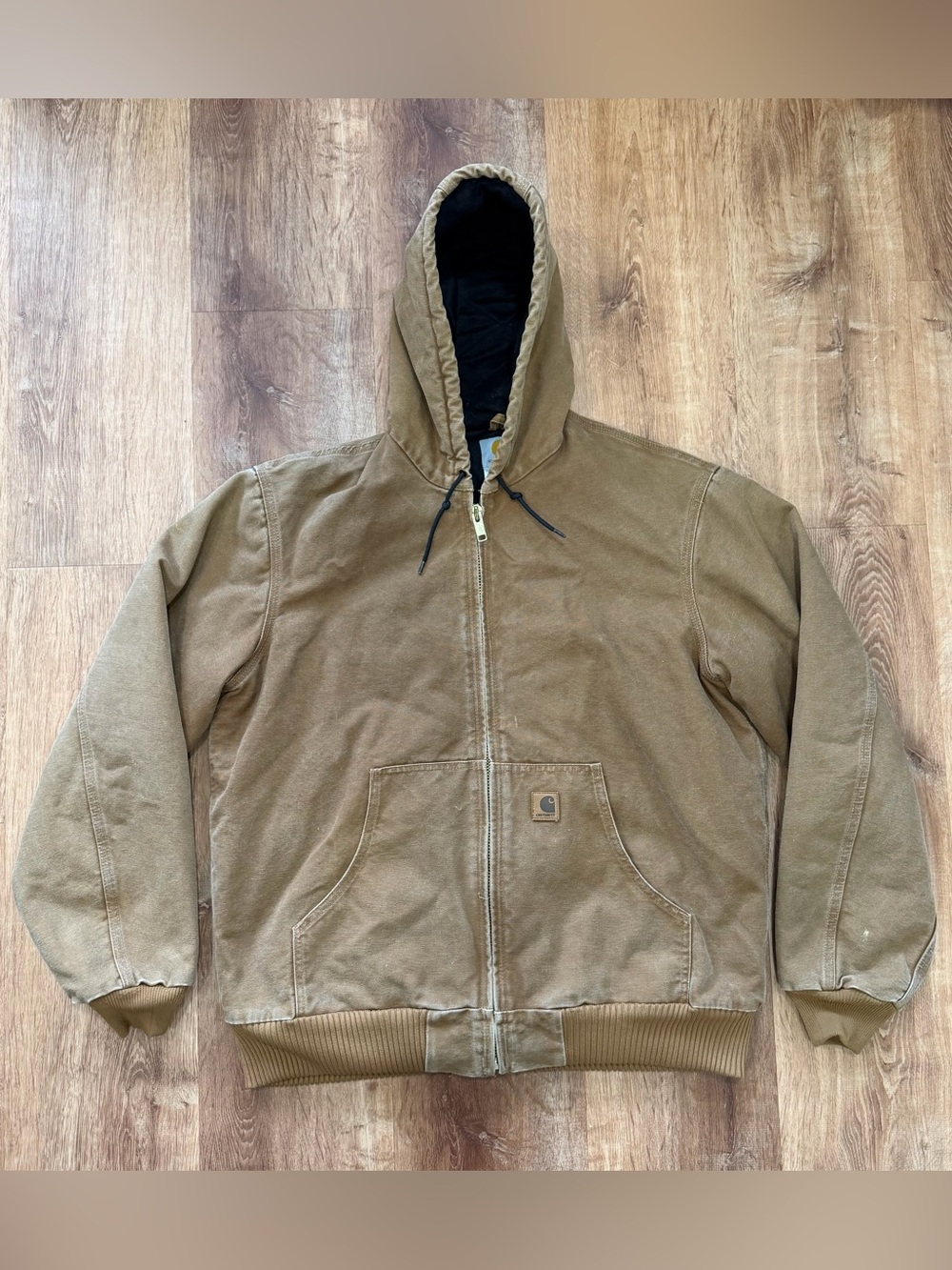 Carhartt J130 BRN Jacket Mens LT Hooded Brown Canvas Bomber Y2K Workwear